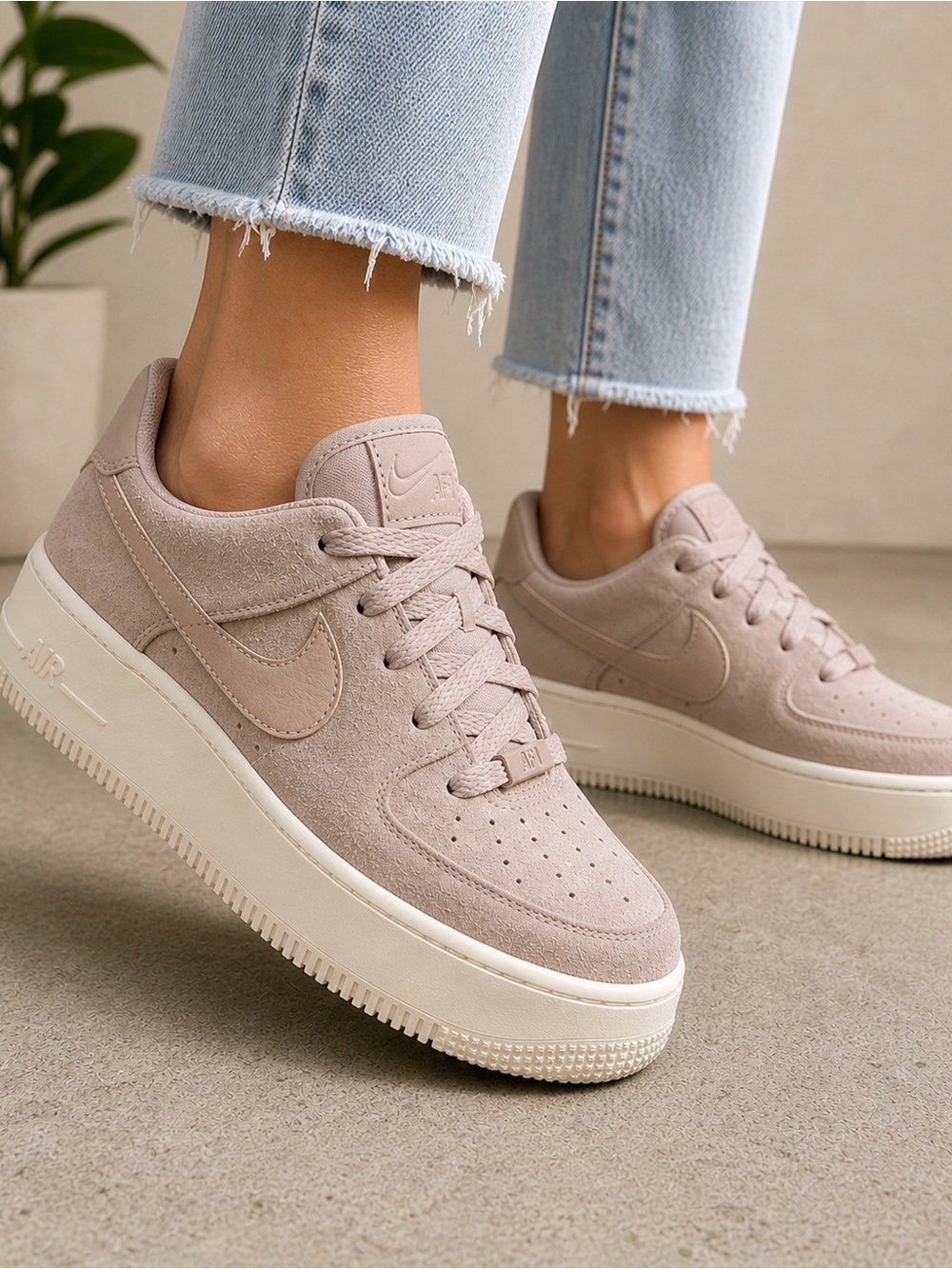 Nike Air Force 1 Sage Low Platform Suede Beige Womens Size 6